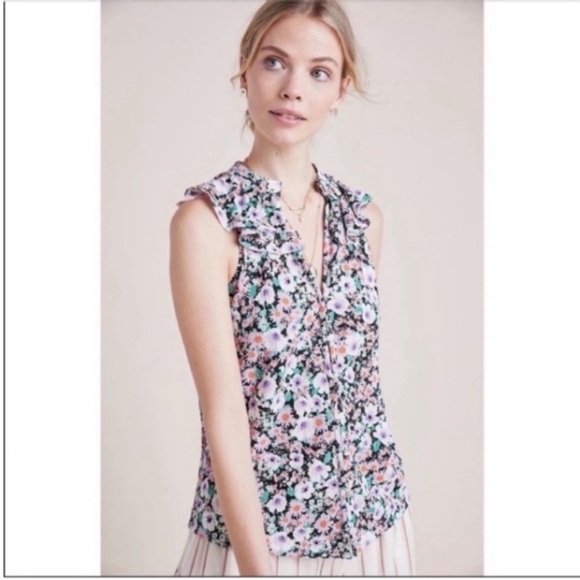 Anthropologie Tops - 3/$14 Anthropologie Floral Button Front Stretch Top Size: S